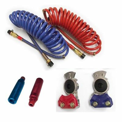 15ft Red & Blue Coiled Air Hose Kit With Glad Hands & Aluminum Gladhand Handles